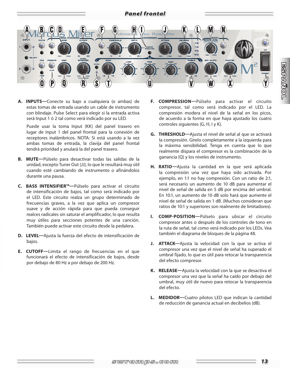 SWR Sound Professional Bass Preamplifier Marcus Miller User Manual | Page 13 / 52