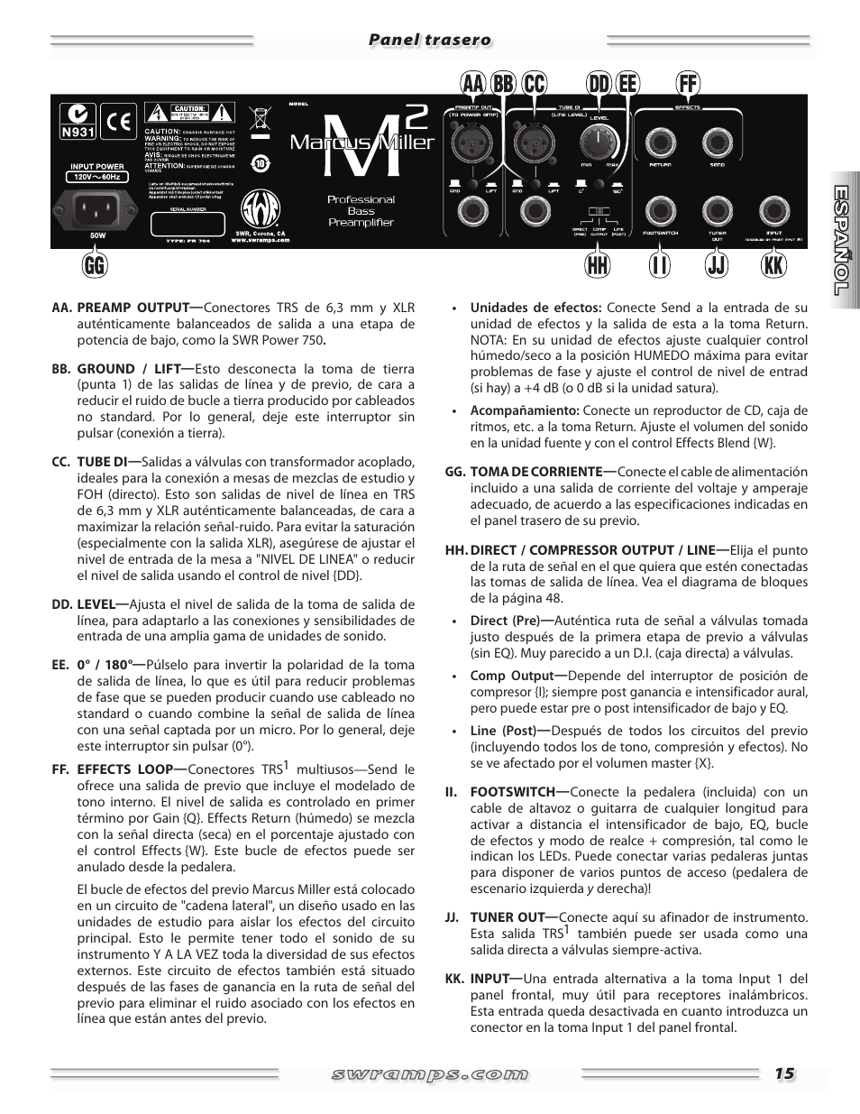 SWR Sound Professional Bass Preamplifier Marcus Miller User Manual | Page 15 / 52
