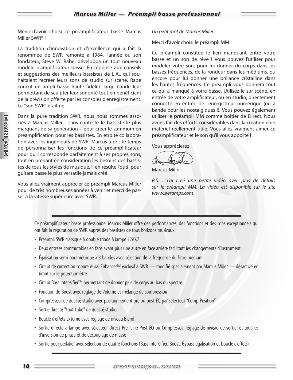 SWR Sound Professional Bass Preamplifier Marcus Miller User Manual | Page 18 / 52