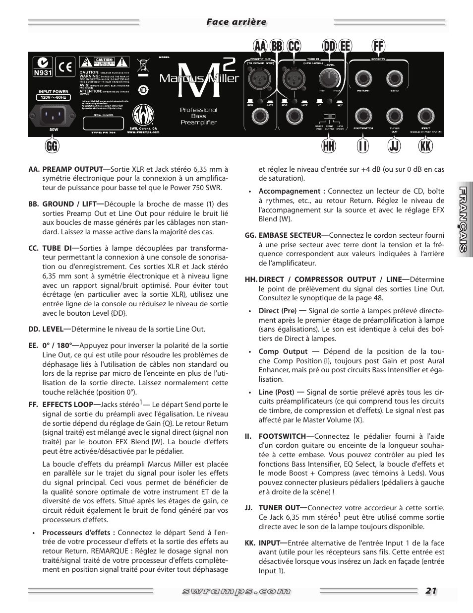 SWR Sound Professional Bass Preamplifier Marcus Miller User Manual | Page 21 / 52