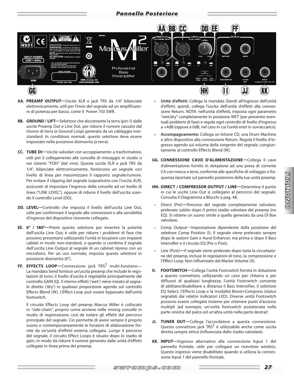 Pannello posteriore | SWR Sound Professional Bass Preamplifier Marcus Miller User Manual | Page 27 / 52