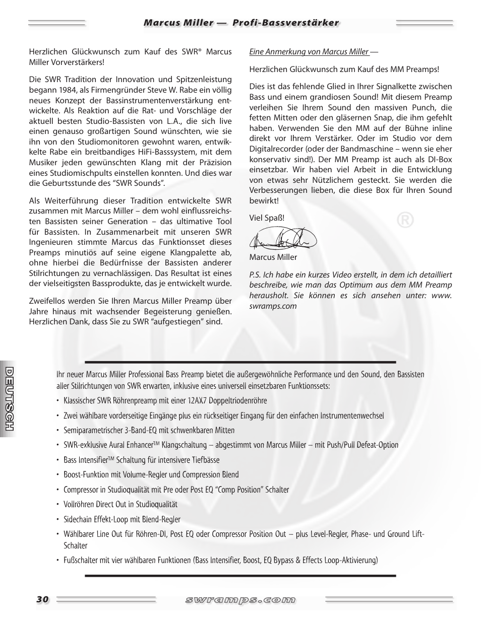 SWR Sound Professional Bass Preamplifier Marcus Miller User Manual | Page 30 / 52