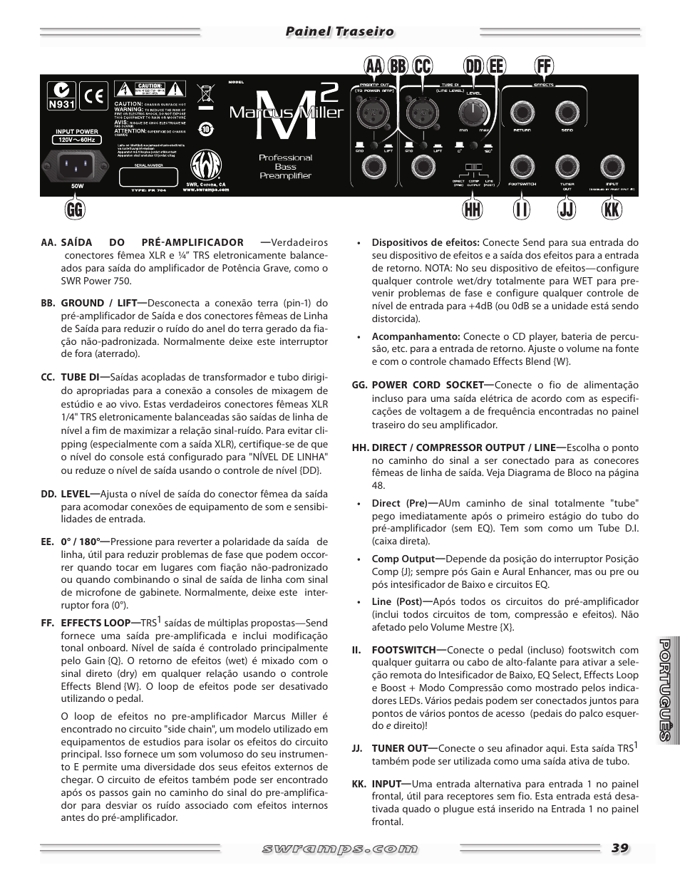 Painel traseiro | SWR Sound Professional Bass Preamplifier Marcus Miller User Manual | Page 39 / 52