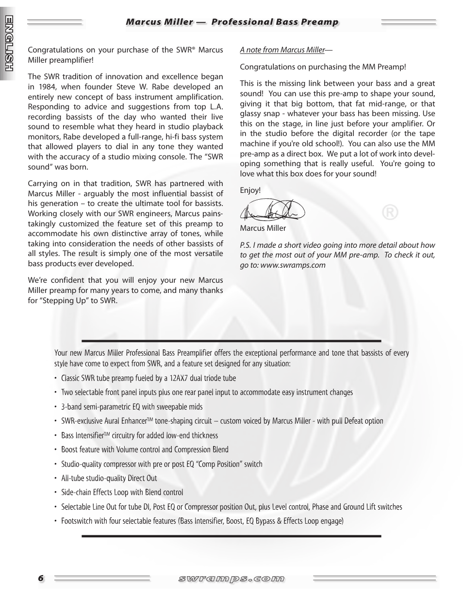 SWR Sound Professional Bass Preamplifier Marcus Miller User Manual | Page 6 / 52