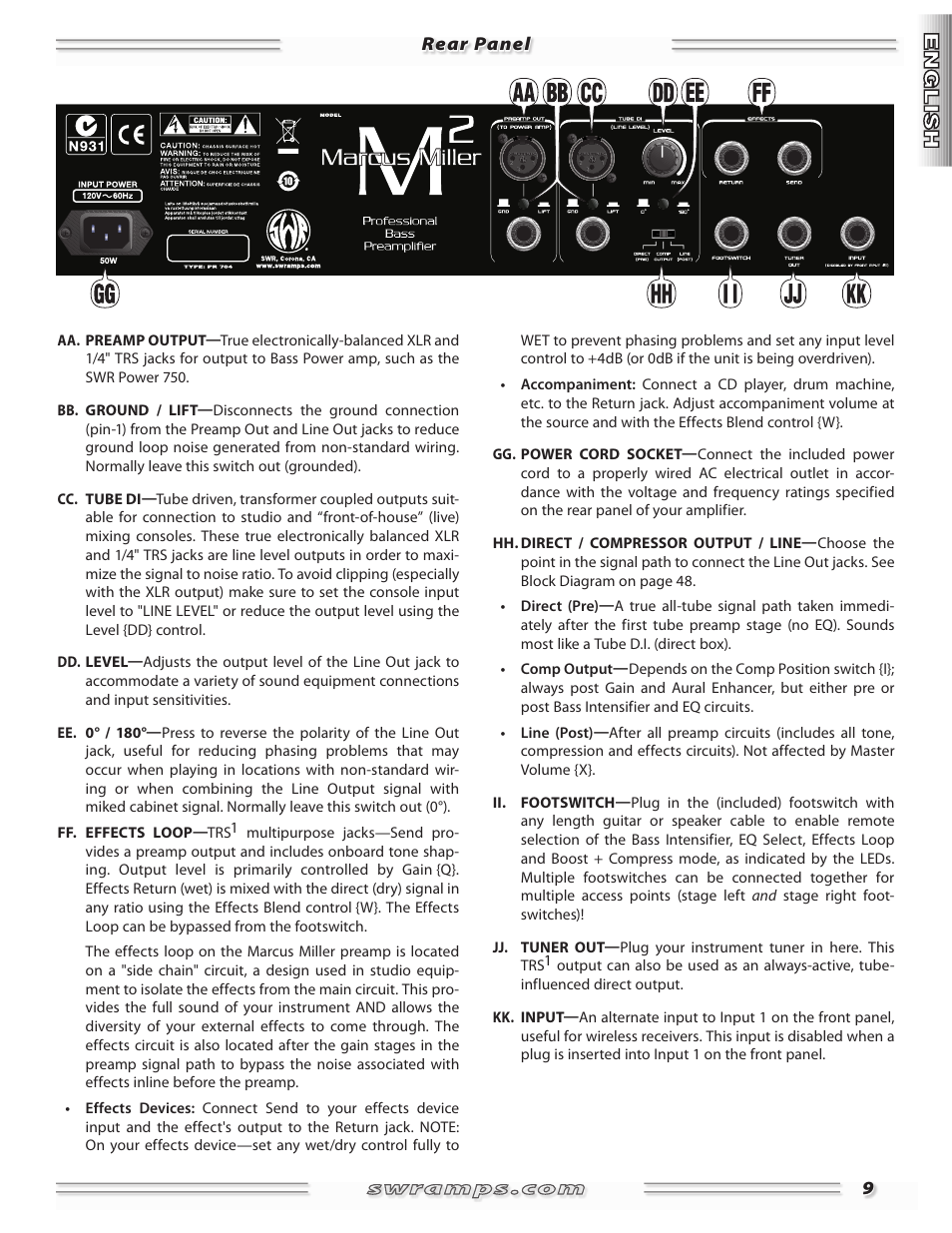 SWR Sound Professional Bass Preamplifier Marcus Miller User Manual | Page 9 / 52