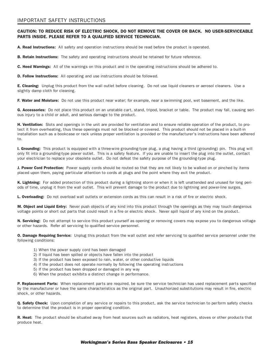 Important safety instructions | SWR Sound 2X10T User Manual | Page 16 / 16