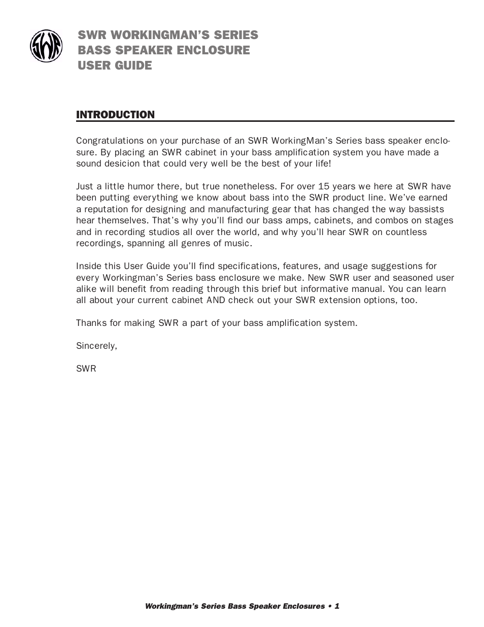SWR Sound 2X10T User Manual | Page 2 / 16