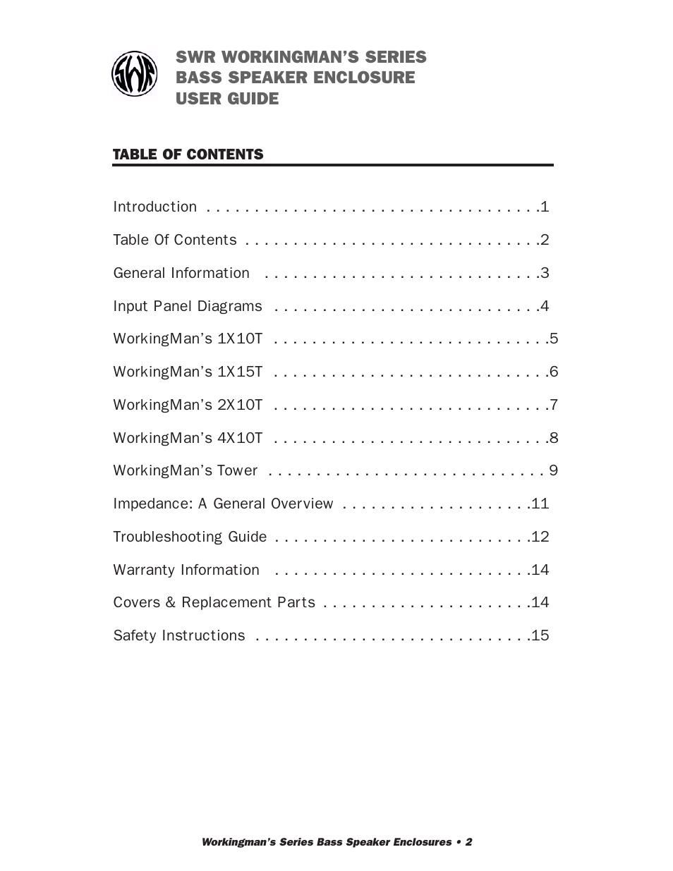 SWR Sound 2X10T User Manual | Page 3 / 16