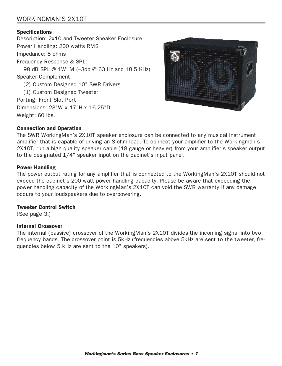 SWR Sound 2X10T User Manual | Page 8 / 16