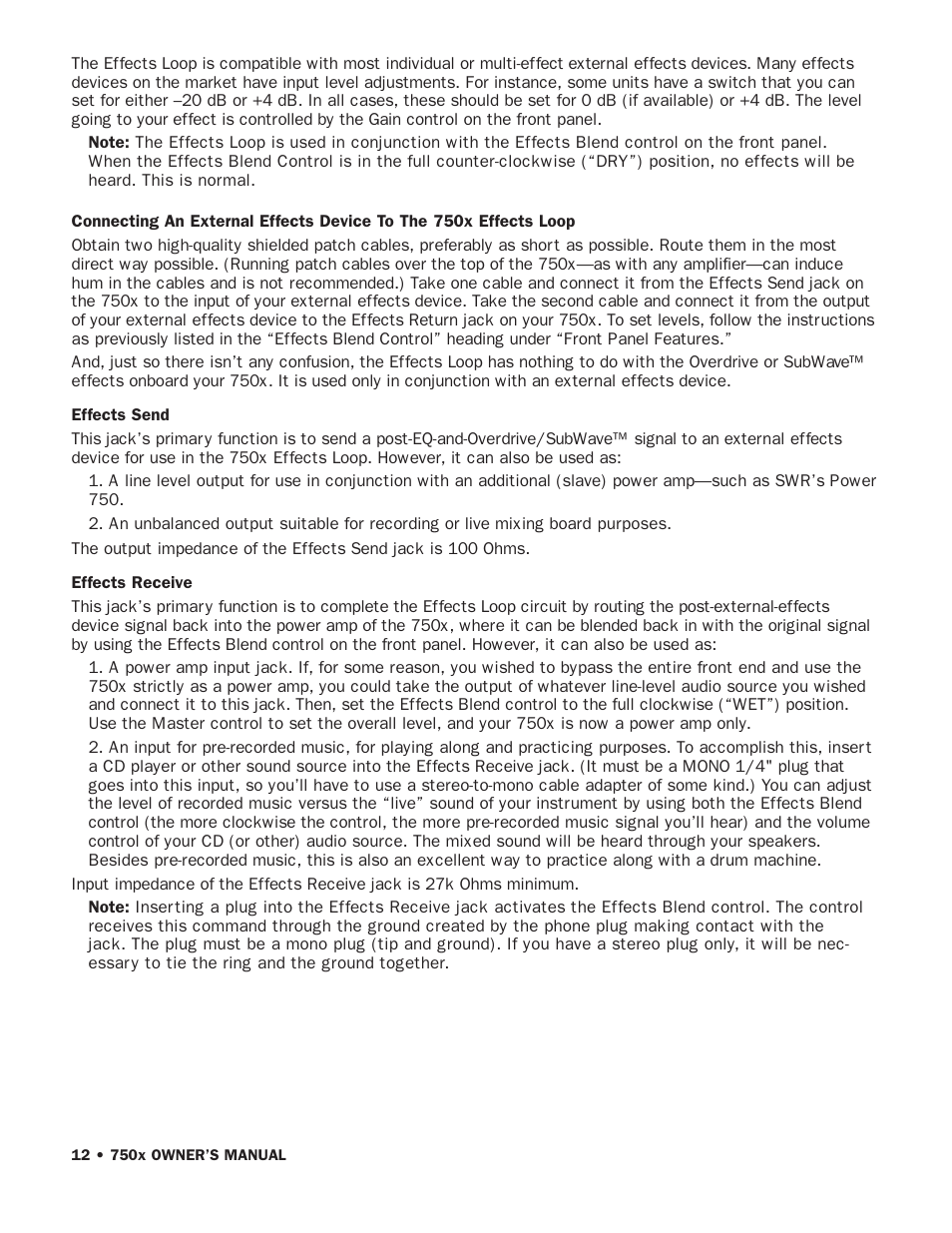 SWR Sound 750x User Manual | Page 14 / 20