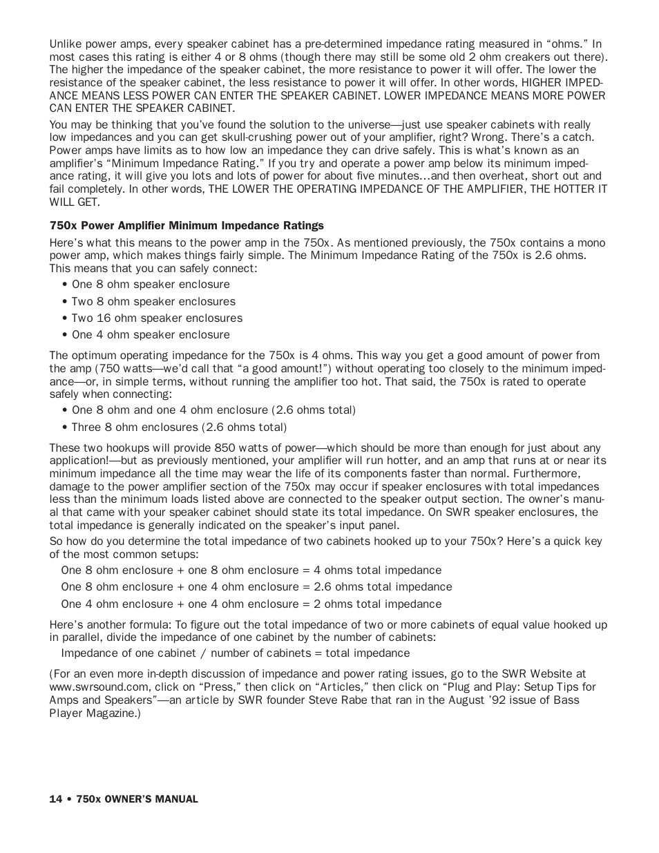SWR Sound 750x User Manual | Page 16 / 20