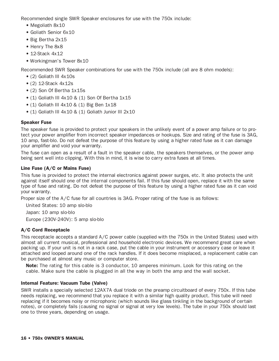 SWR Sound 750x User Manual | Page 18 / 20