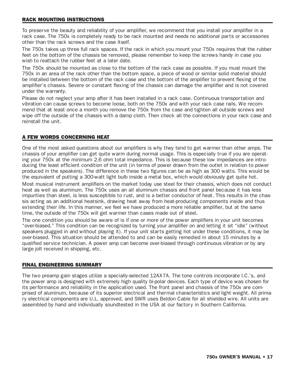 SWR Sound 750x User Manual | Page 19 / 20