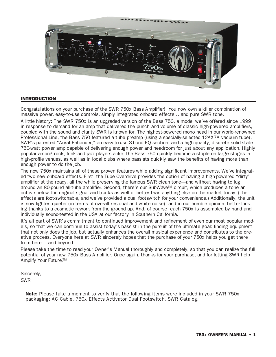 SWR Sound 750x User Manual | Page 3 / 20
