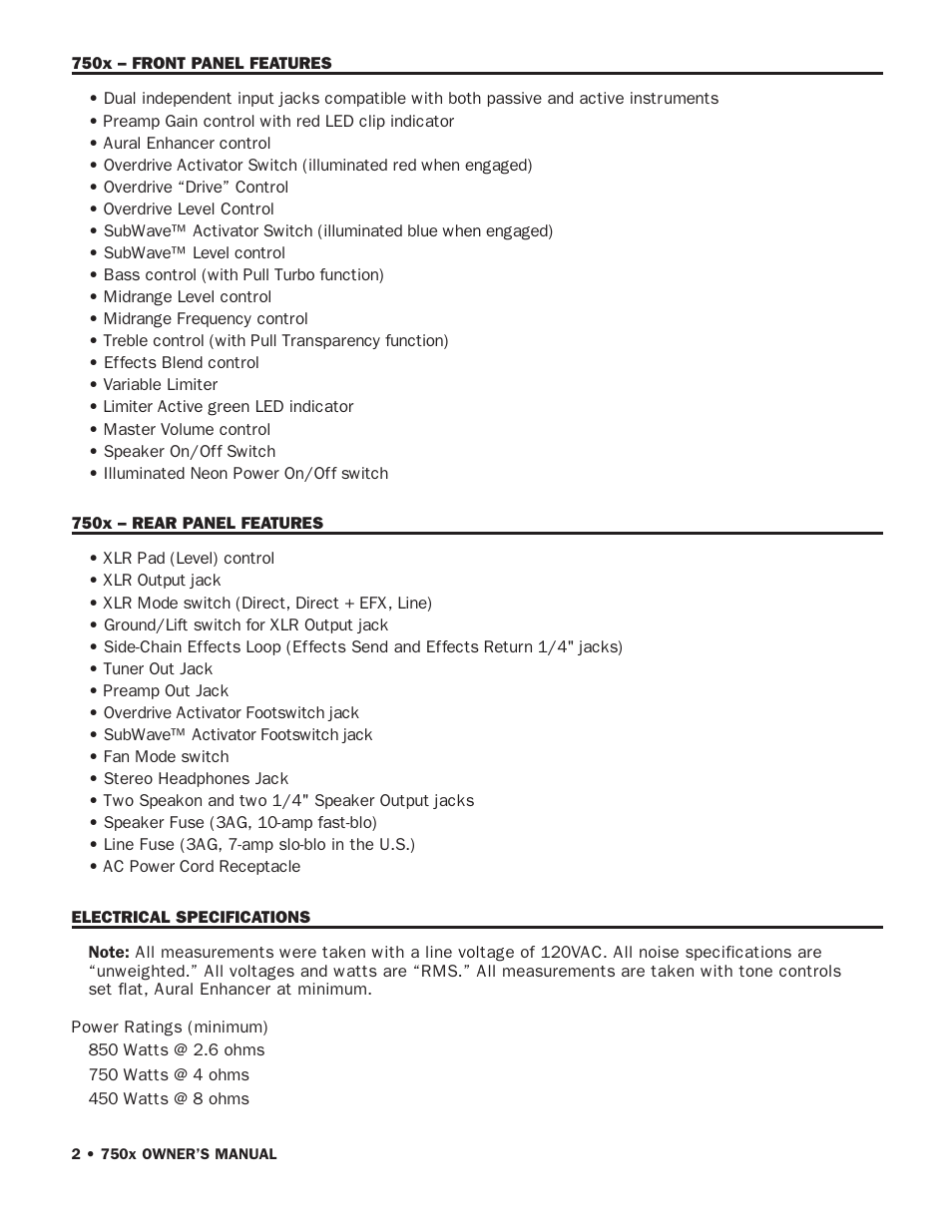 SWR Sound 750x User Manual | Page 4 / 20