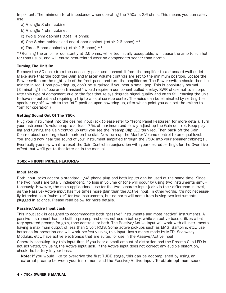 SWR Sound 750x User Manual | Page 6 / 20
