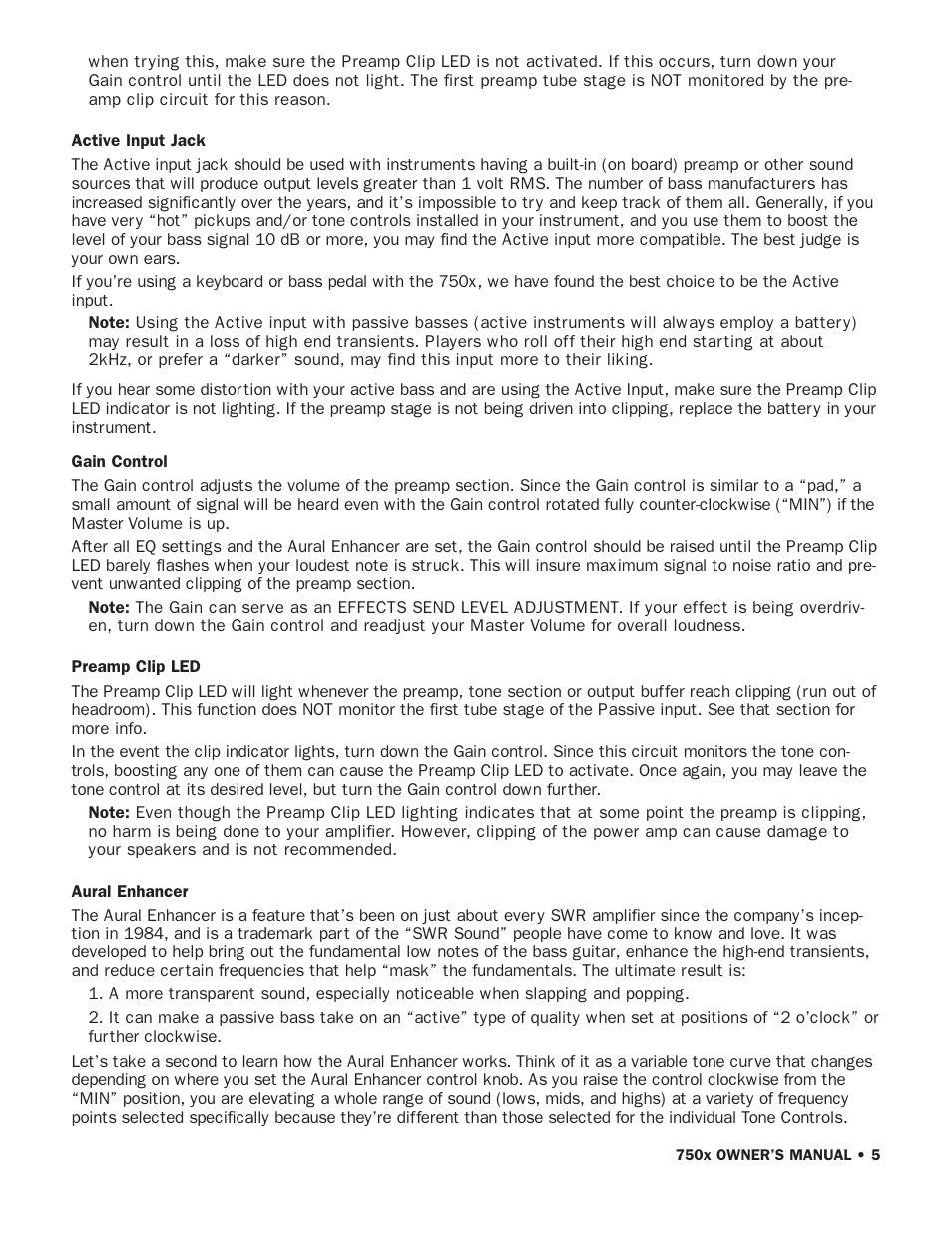 SWR Sound 750x User Manual | Page 7 / 20