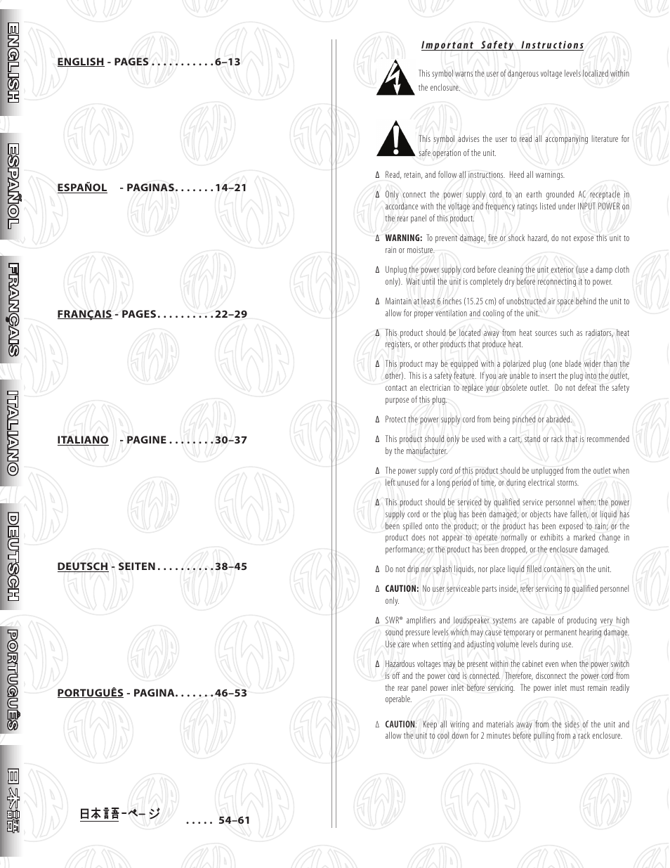 SWR Sound SM-1500 User Manual | Page 2 / 62