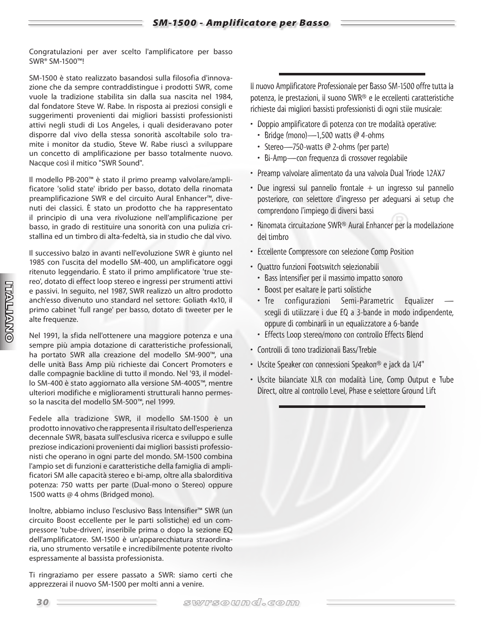 SWR Sound SM-1500 User Manual | Page 30 / 62