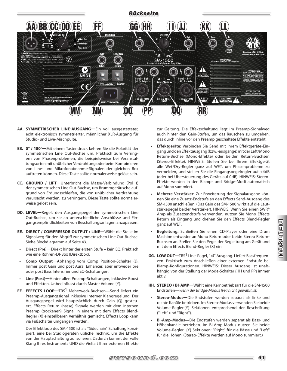 Rückseite | SWR Sound SM-1500 User Manual | Page 41 / 62