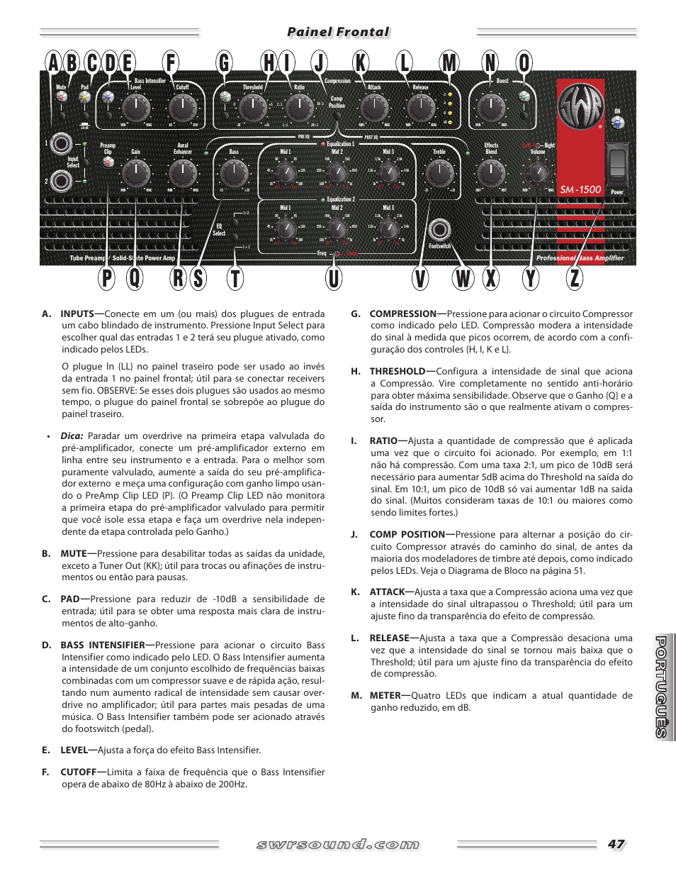 Painel frontal, Sm -1500 | SWR Sound SM-1500 User Manual | Page 47 / 62