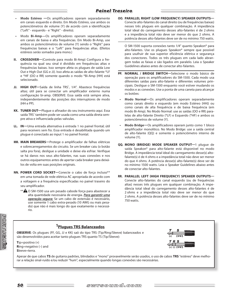 Painel traseiro | SWR Sound SM-1500 User Manual | Page 50 / 62