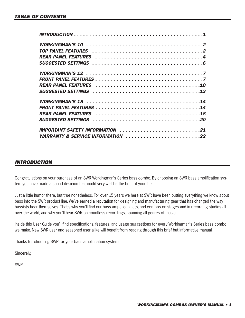 SWR Sound 10 User Manual | Page 2 / 24