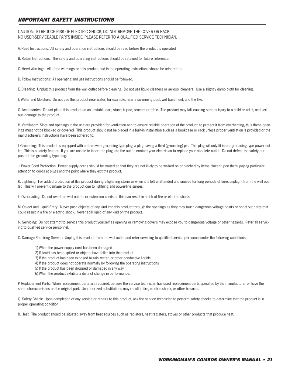 Important safety instructions | SWR Sound 10 User Manual | Page 22 / 24