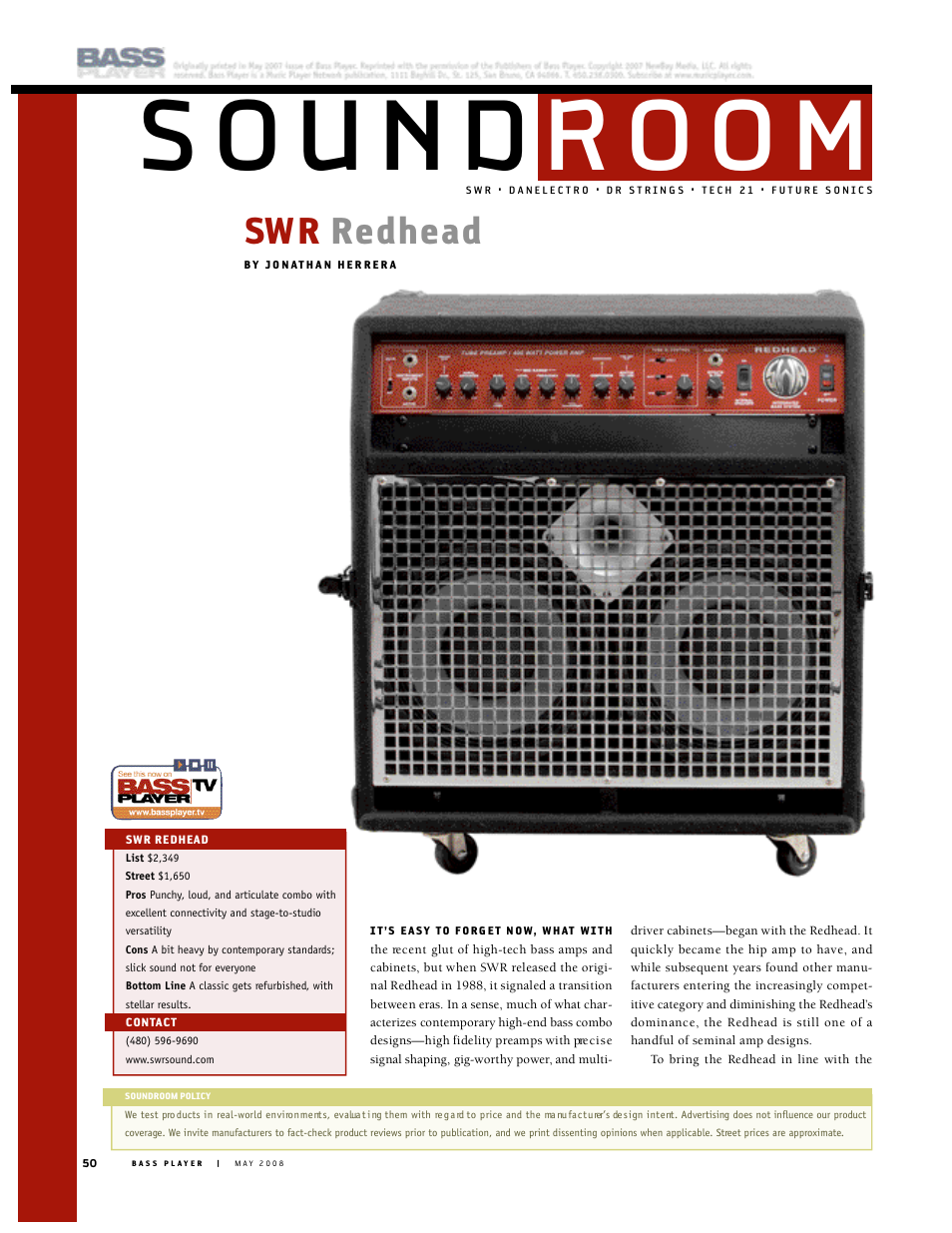 SWR Sound Sound Room Bass Player User Manual | 3 pages