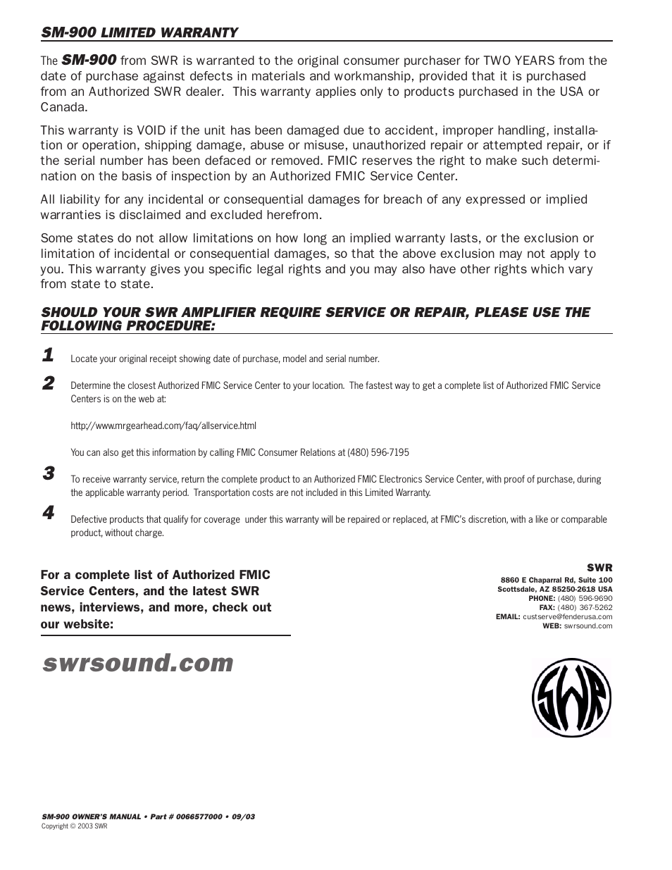 SWR Sound SM-900 User Manual | Page 23 / 24