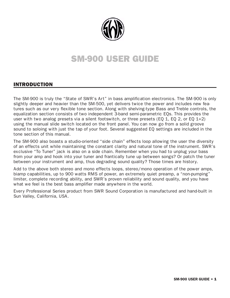 Sm-900 user guide | SWR Sound SM-900 User Manual | Page 3 / 24