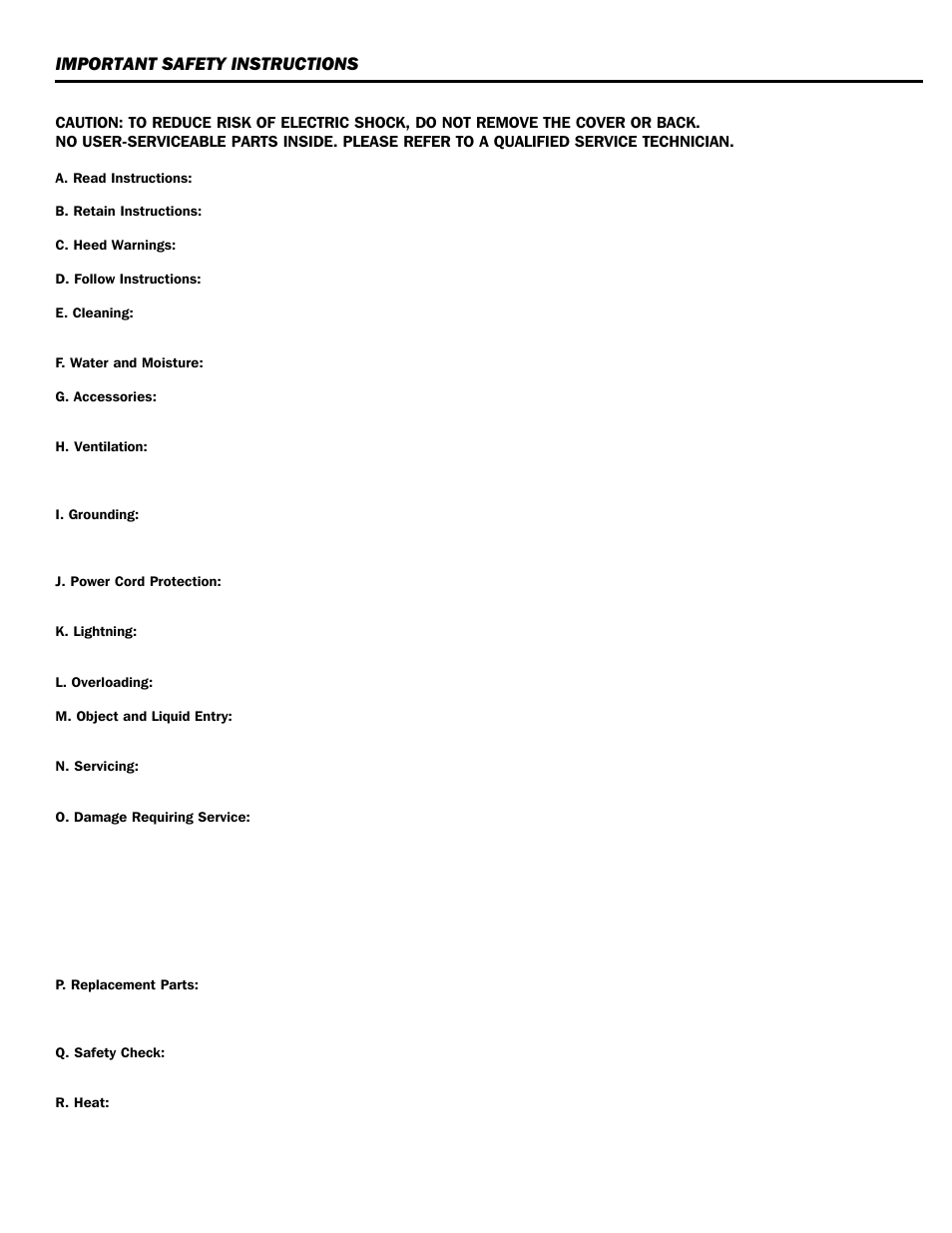 Important safety instructions | SWR Sound Amplifier POWER 750 User Manual | Page 2 / 15