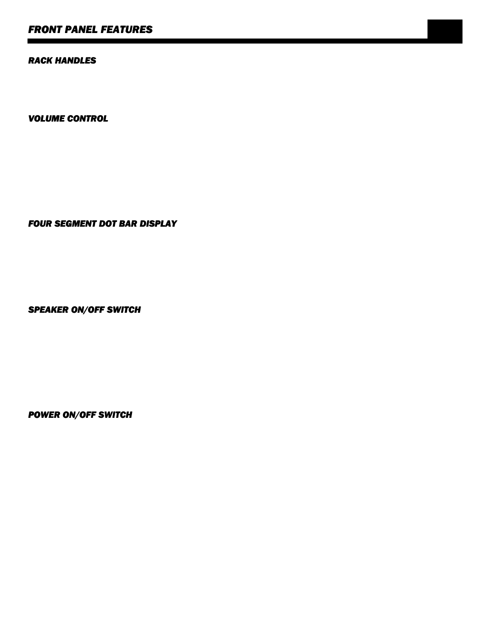 Front panel features | SWR Sound Amplifier POWER 750 User Manual | Page 8 / 15