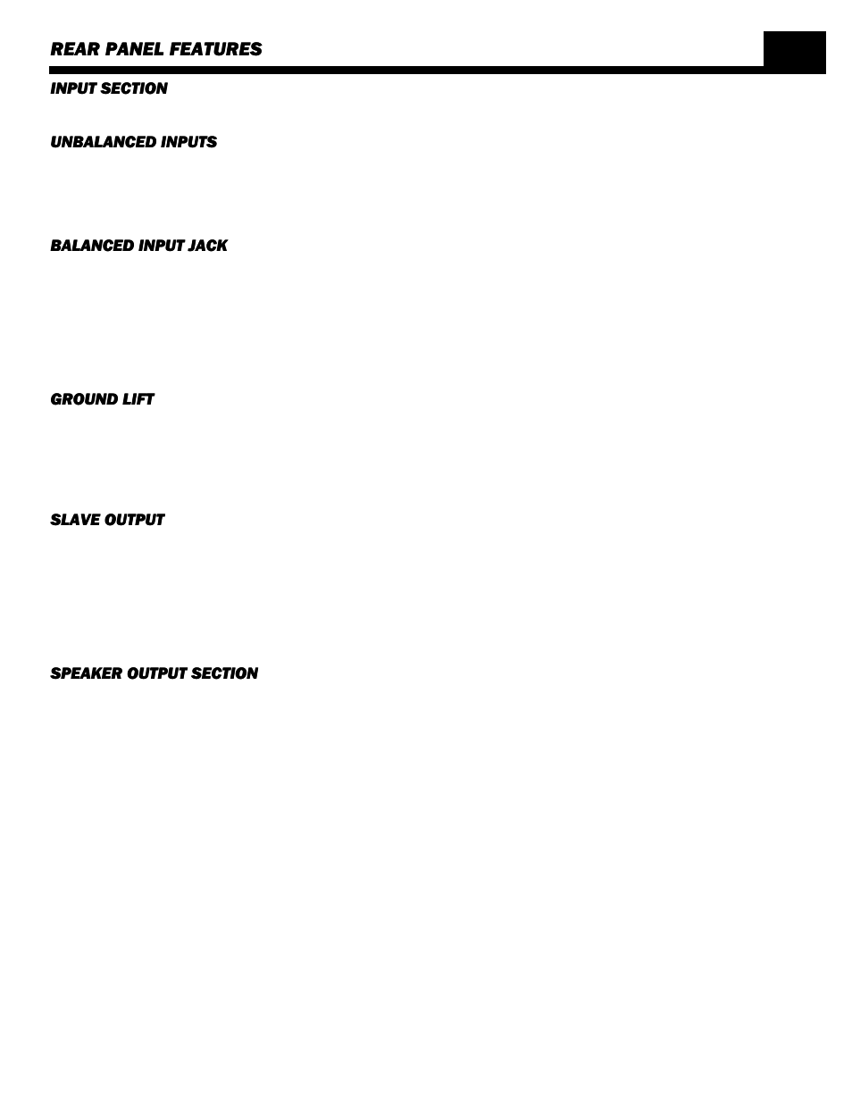 Rear panel features | SWR Sound Amplifier POWER 750 User Manual | Page 9 / 15