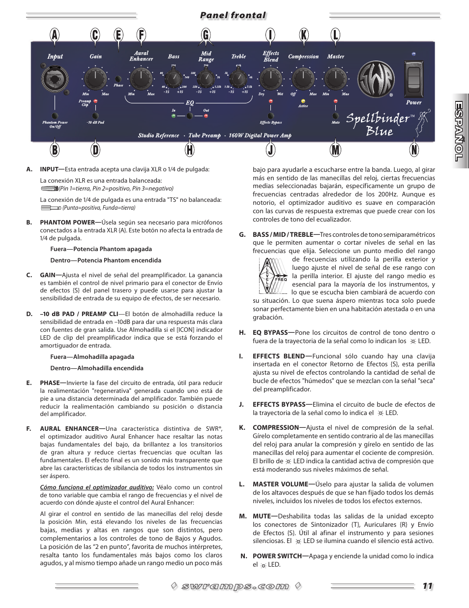 Panel frontal 11 | SWR Sound Spellbinder Blue User Manual | Page 11 / 36