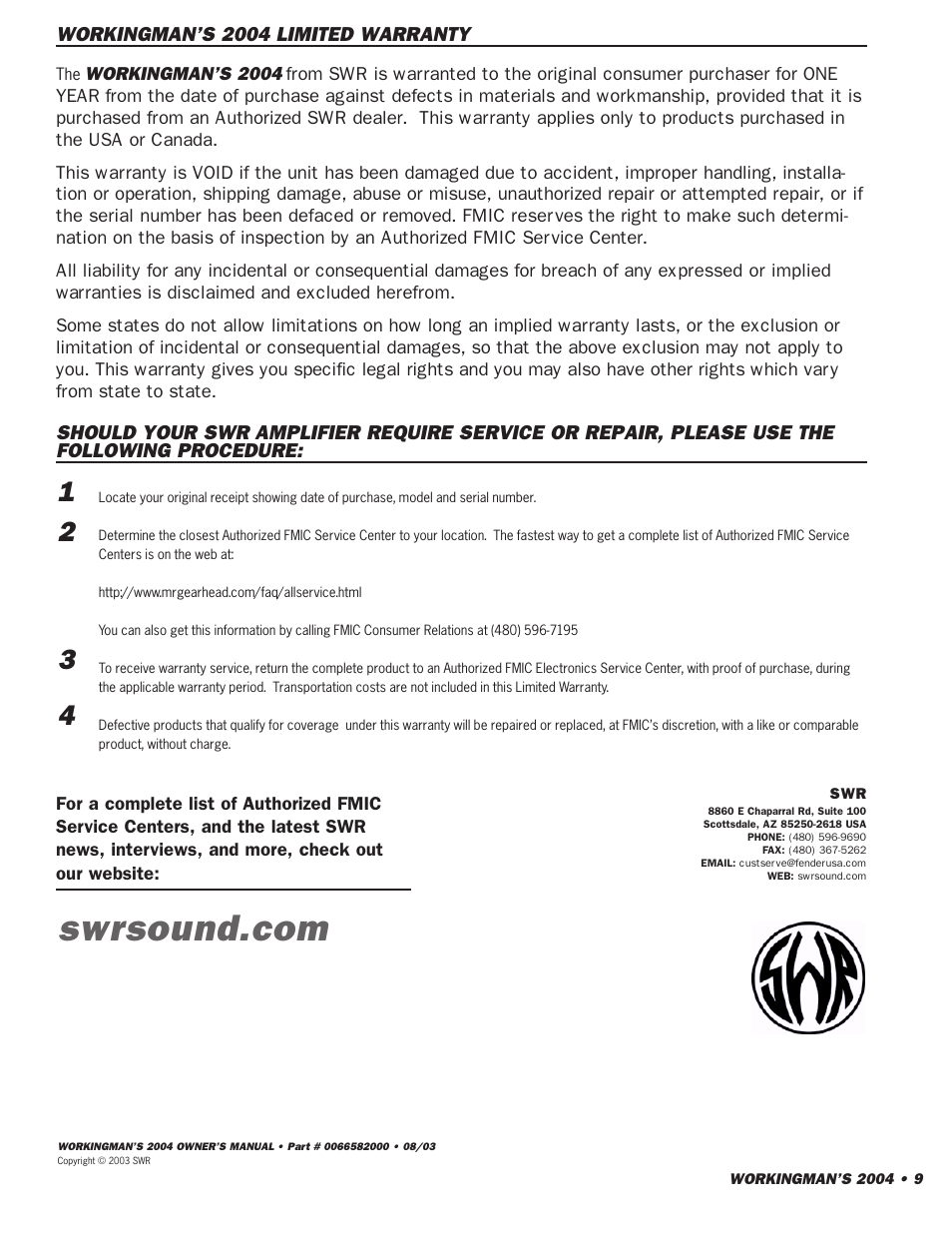SWR Sound 2004 User Manual | Page 9 / 12
