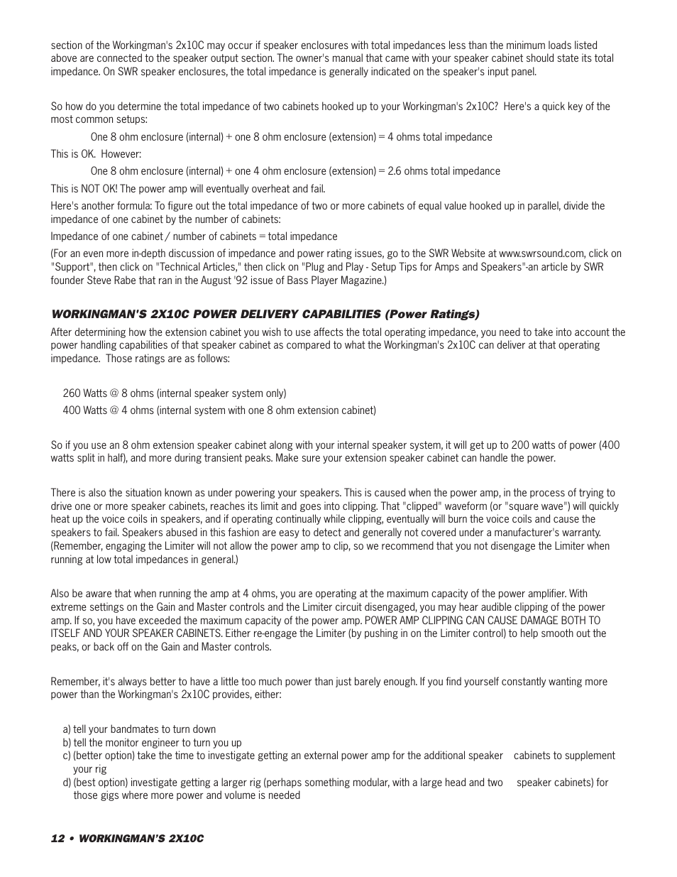 SWR Sound 2X10C User Manual | Page 12 / 16