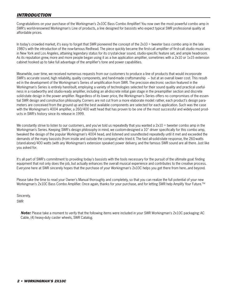 SWR Sound 2X10C User Manual | Page 2 / 16