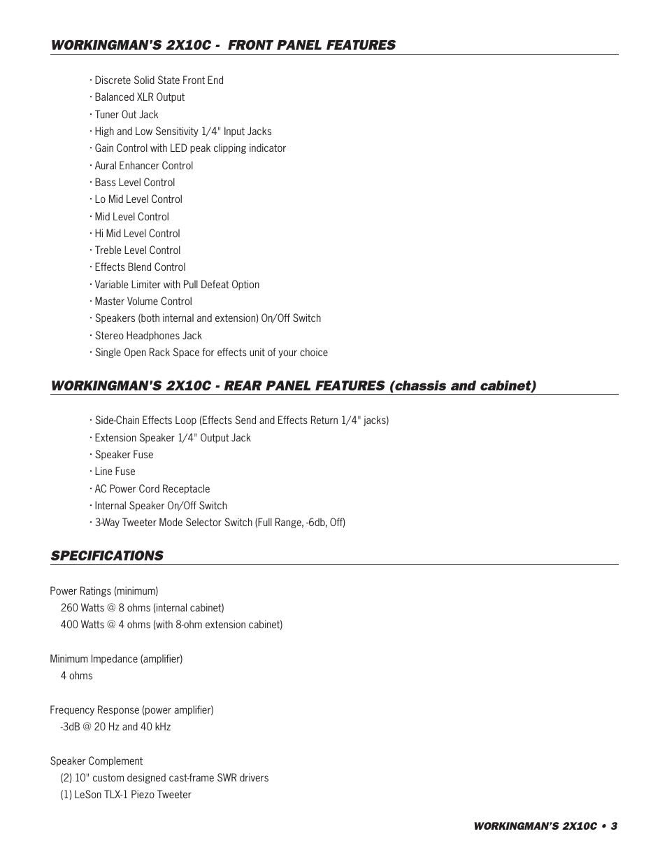 SWR Sound 2X10C User Manual | Page 3 / 16