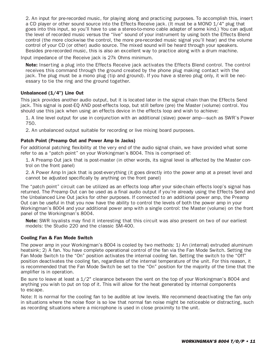 SWR Sound SWR WORKINGMANS 8004 User Manual | Page 11 / 15