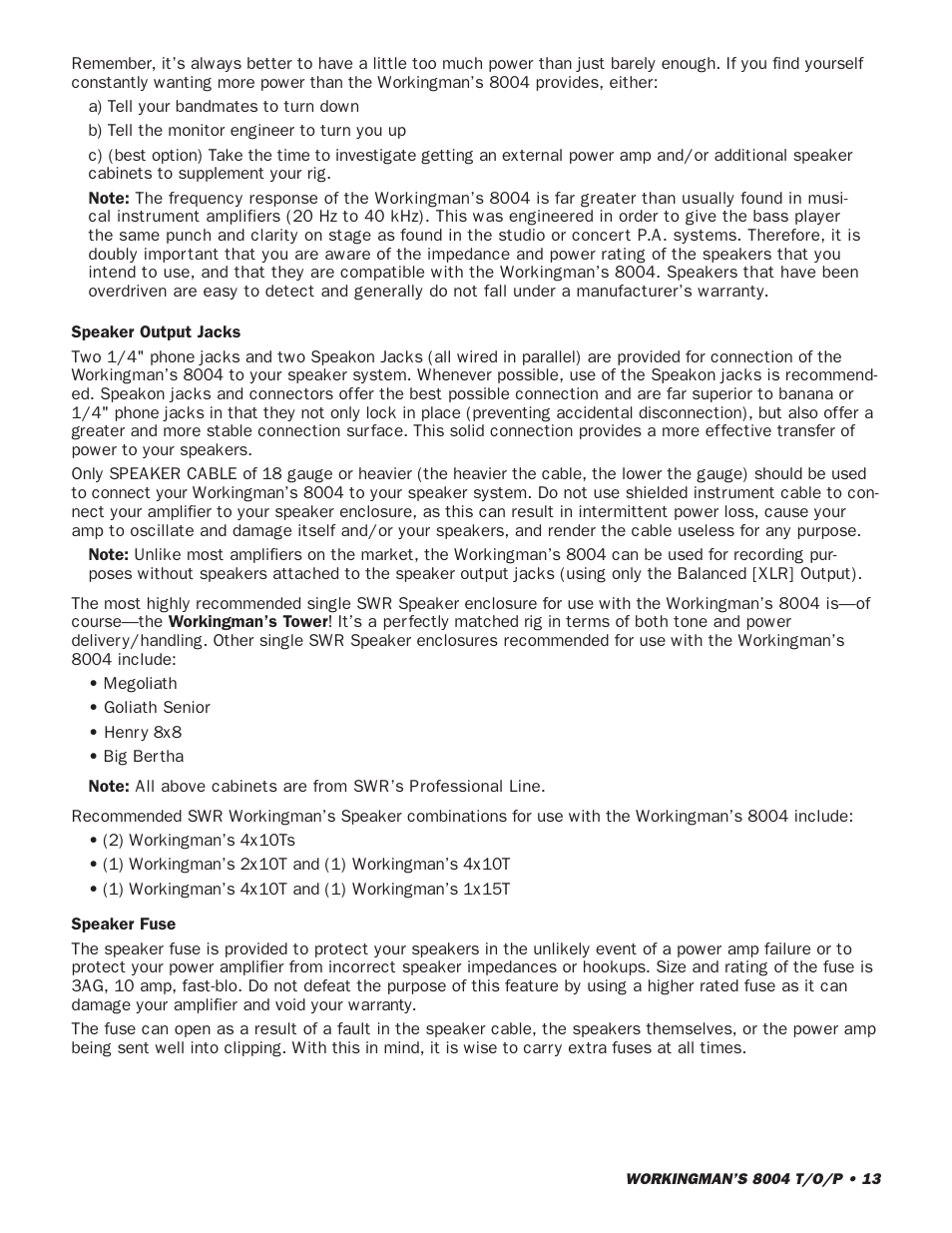 SWR Sound SWR WORKINGMANS 8004 User Manual | Page 13 / 15