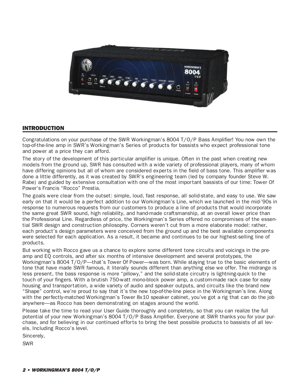 SWR Sound SWR WORKINGMANS 8004 User Manual | Page 2 / 15