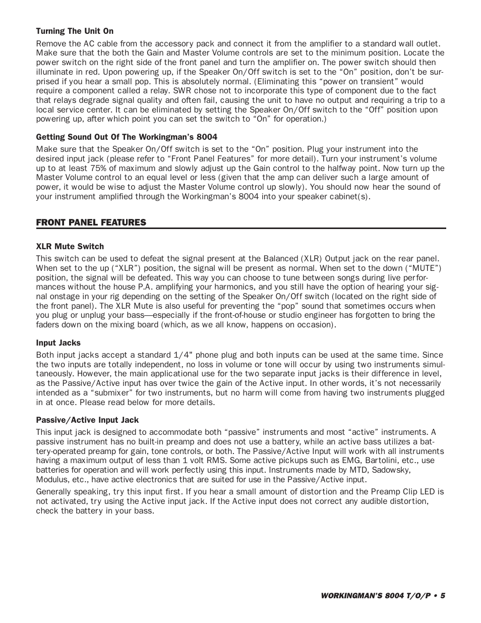 SWR Sound SWR WORKINGMANS 8004 User Manual | Page 5 / 15