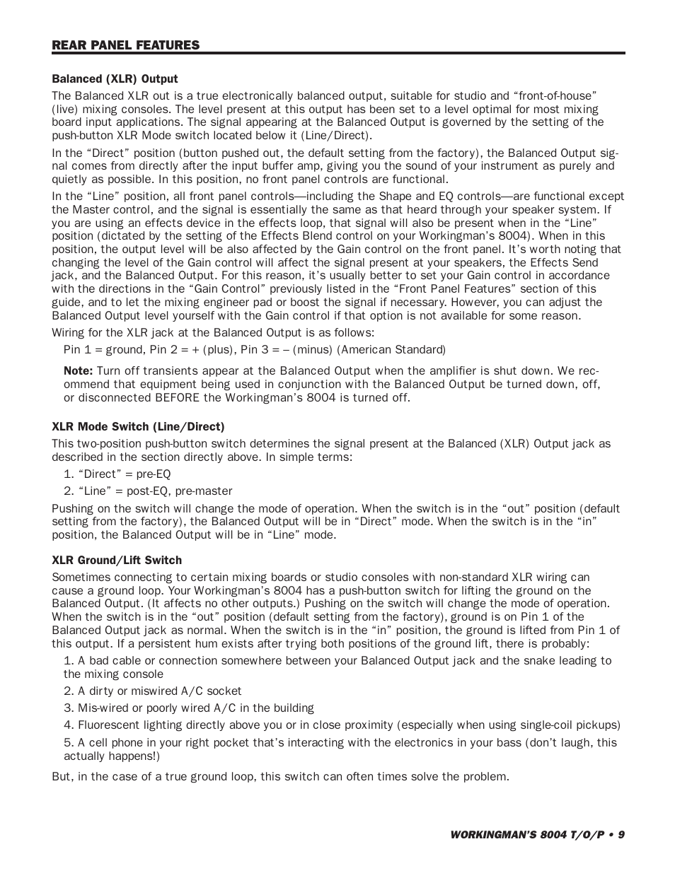 SWR Sound SWR WORKINGMANS 8004 User Manual | Page 9 / 15