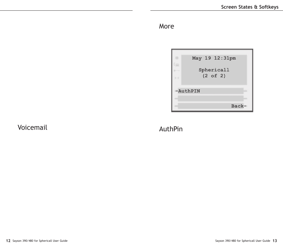 More, Authpin, Voicemail | Sayson Technologies Sayson AltiTouch 390 User Manual | Page 11 / 31