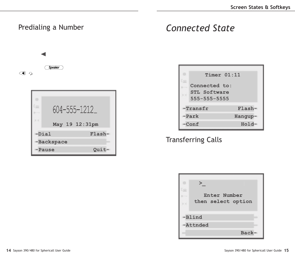 Connected state, Transferring calls, Predialing a number | Sayson Technologies Sayson AltiTouch 390 User Manual | Page 12 / 31