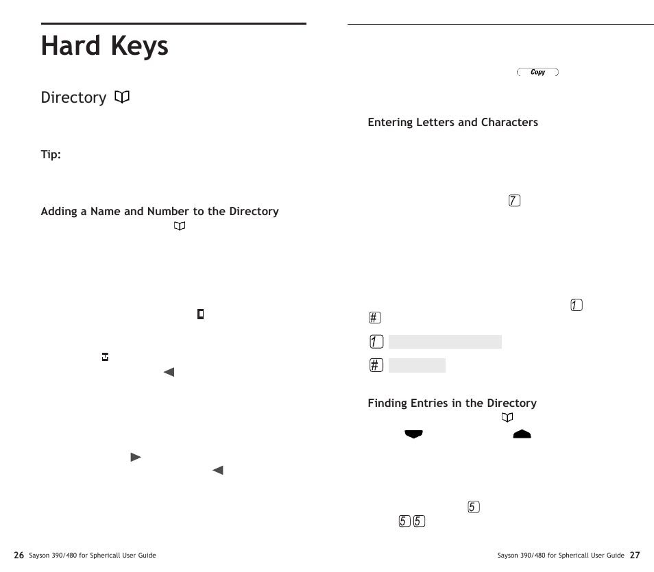 Hard keys, Directory | Sayson Technologies Sayson AltiTouch 390 User Manual | Page 18 / 31