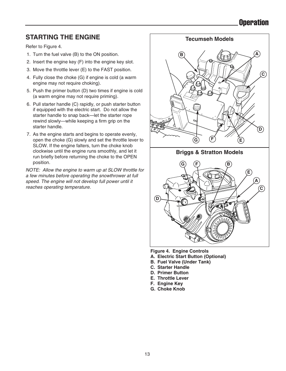 Operation, Starting the engine | Simplicity 1694435 User Manual | Page 17 / 32