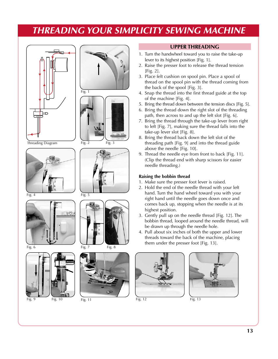 Threading your simplicity sewing machine, Upper threading | Simplicity SA200 User Manual | Page 14 / 27