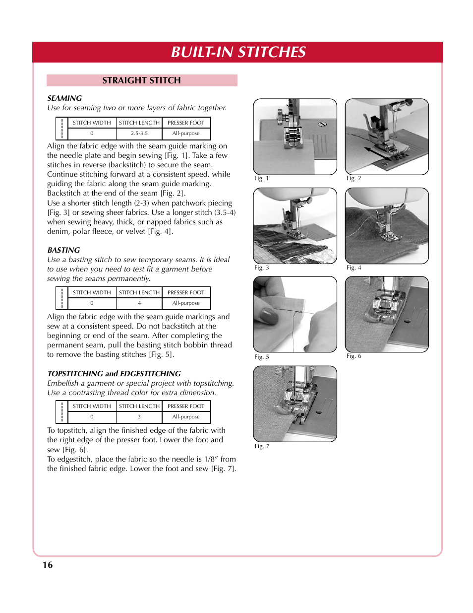 Built-in stitches, Straight stitch | Simplicity SA200 User Manual | Page 17 / 27